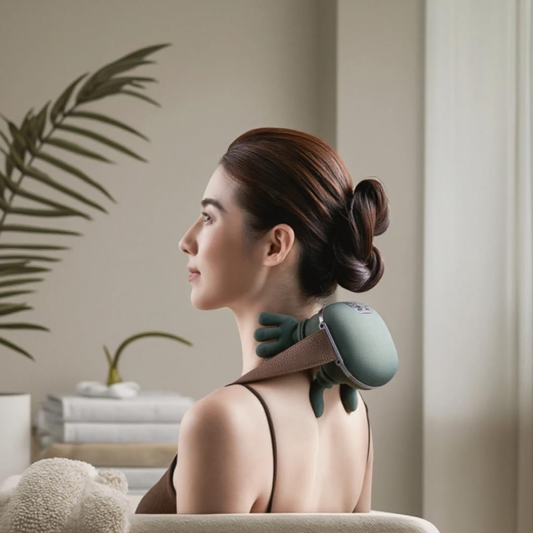 Neck and Shoulder Massager, 3-Speed Kneading Device with Simulated Human Hand Design, Portable Lightweight Handheld Massager for Home and Office, Green, MP-993 - image 8
