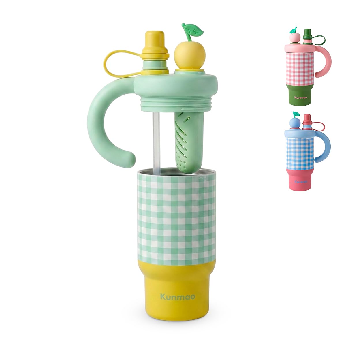 Water Bottle 800ml Stainless Steel Double-Walled Travel Mug, Straw and Handle, Built-In Strainer, Leak-Proof, BPA-Free, Hot and Cold F-1531 (Green) - image 1