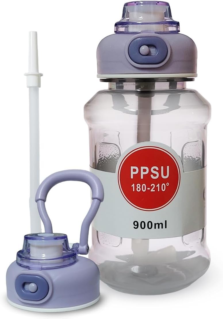 Sport Water Bottle with Straw & Handle 900ml - Leak-Proof, Portable & Durable Gym Fitness Bottle, BPA Free, Ideal for Gym, Travel, School & Home (Purple) - image 1