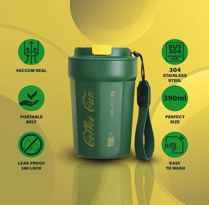 Travel Mug 380ml, Insulated Stainless Steel Coffee Cup with Leak-Resistant Lid, Double-Wall Reusable Tumbler for Hot and Cold Drinks, Office, Car and Travel, Green - image 2
