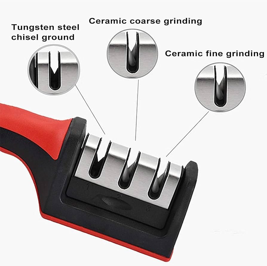 Knife Sharpener 3-in-1, Manual Stainless Steel Sharpening Tool for Kitchen Knives and Scissors with Non-Slip Base and Ergonomic Handle for Home Use, H-145 - image 2