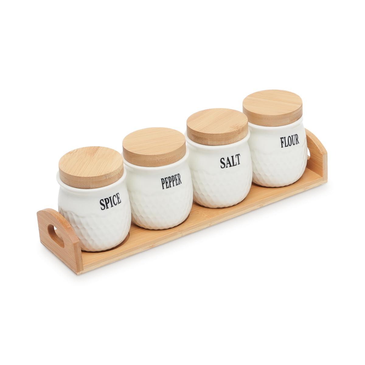 Ceramic Canisters Set 4 Pcs with Bamboo Base Sealing Lids Kitchen Storage Jars for Sugar Salt Pepper Tea Coffee Spices Flour Countertop - image 1