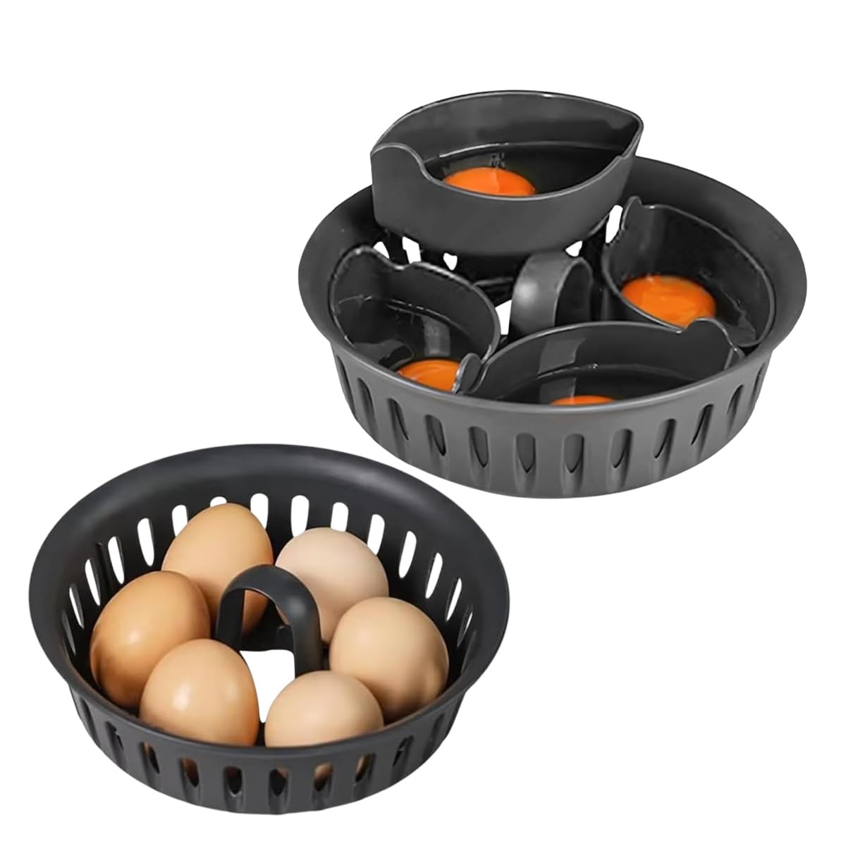 Egg Cooker 2 in 1 with Handle and Removable Holder, Compact Breakfast Tool with Lid for Boiled Eggs, Omelettes and Scrambled Eggs, Black - image 1