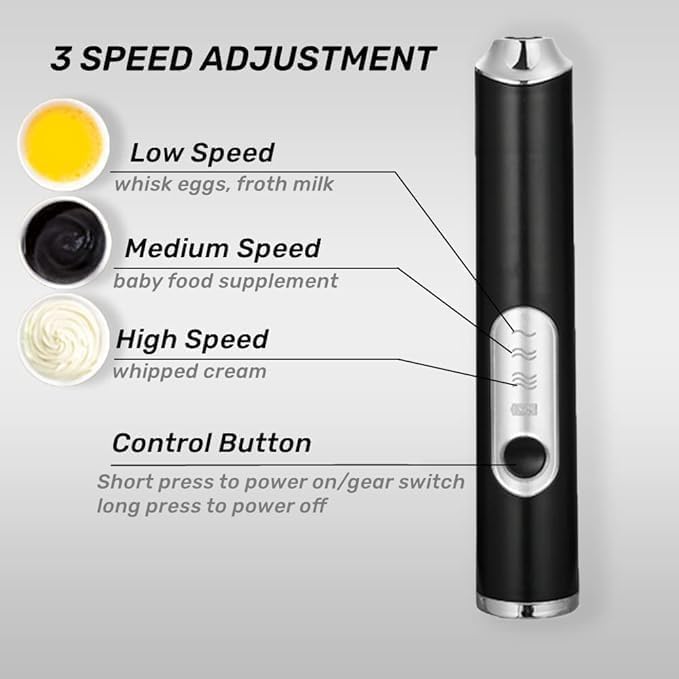 Milk Frother Handheld, USB Rechargeable Electric Whisk with 3 Speeds, Stainless Steel Coffee Foamer and Egg Beater for Latte, Cappuccino and Hot Chocolate, Black - image 2