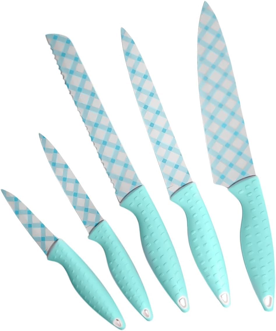 Kitchen Knife Set with Stainless Steel Blades, Comfortable Plastic Handles for Slicing, Chopping and Food Preparation, Home and Professional Kitchen Tools, Blue - image 1