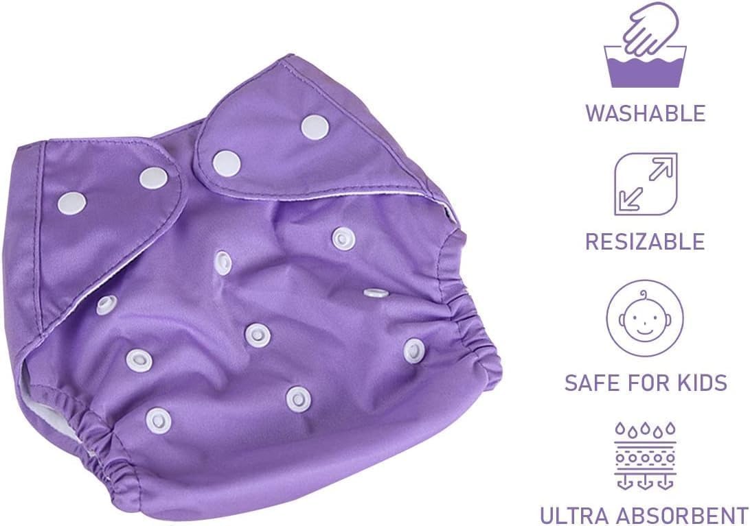 Baby Cloth Diaper Reusable Cotton Pocket Nappy Adjustable Washable Waterproof Breathable Soft Insert Friendly For Newborn Infant Toddler 0-3 Years (Purple) - image 2