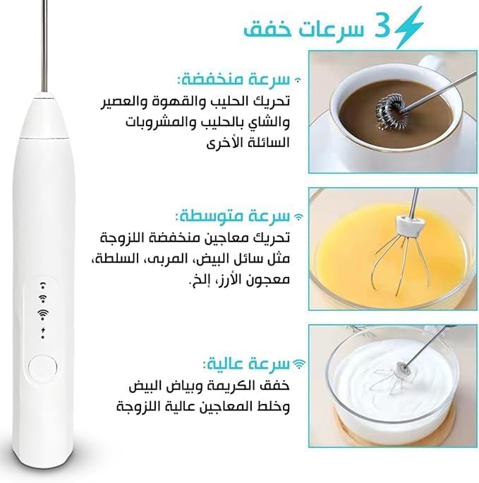 Milk Frother Handheld, USB Rechargeable 3-Speed Stainless Steel Whisk for Latte, Cappuccino, Hot Chocolate, Coffee and Egg Mixing, Portable (White) - image 3