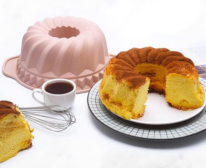 Silicone Cake Pan, Non-St-Stick Swirl Cake Mold with Handle for Cakes, Jelly, Gelatin and Bread, BPA-Free, Freezer and Dishwasher Safe (Pink) - image 3
