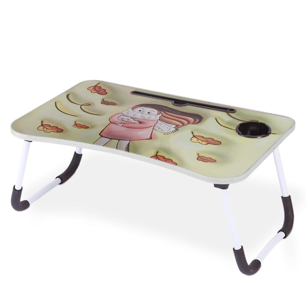 Table For Kids 3D Foldable Wooden Study Desk With Cup & Tablet Holder Bed Laptop Table Multifunctional Portable Kids Desk For Studying Reading Drawing Eating (Beige) - image 1