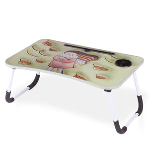 Table For Kids 3D Foldable Wooden Study Desk With Cup & Tablet Holder Bed Laptop Table Multifunctional Portable Kids Desk For Studying Reading Drawing Eating (Beige)