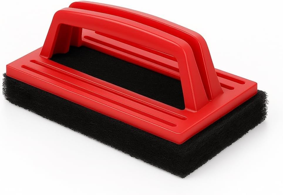 Bath Brush With Handle Scouring Pad Scrubber Kitchen Cleaning Brush For Bathroom Floor Wall Sink Tile Ergonomic Cleaning Tool For Home Use (Red H130014) - image 1