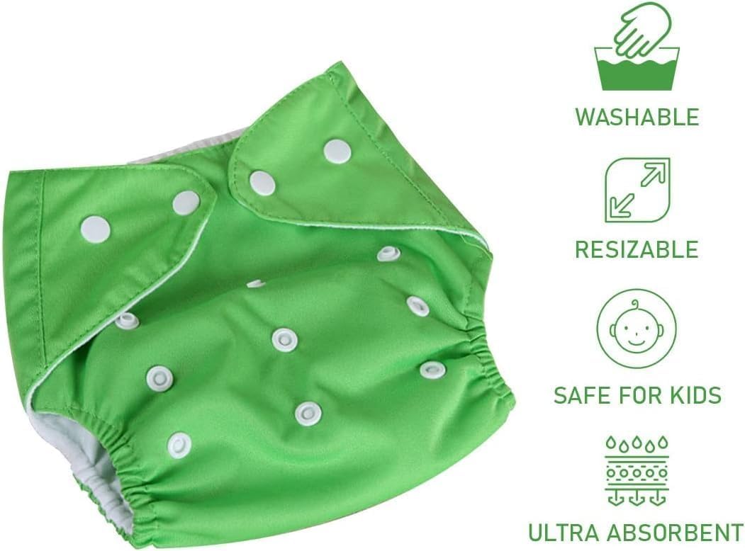 Baby Cloth Diaper Reusable Cotton Pocket Nappy Adjustable Washable Waterproof Breathable Soft Insert Friendly For Newborn Infant Toddler 0-3 Years (Green) - image 2