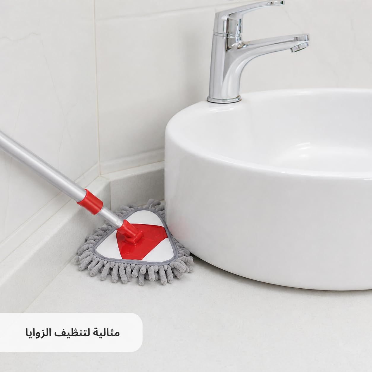 Microfiber Mop, Mini Triangle Floor and Wall Cleaner with 180° Rotating Head and Telescopic Handle for Laminate, Kitchen, Bathroom, Glass and Car, Red and Grey, A130017 - image 6