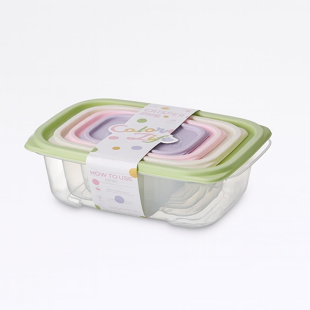 Food Storage Container Set, 4-Piece Oval Refrigerator Boxes with Airtight Lids, Food-Safe Microwave Containers for Vegetables, Fruit, Leftovers and Meal Prep (Green) - image 1