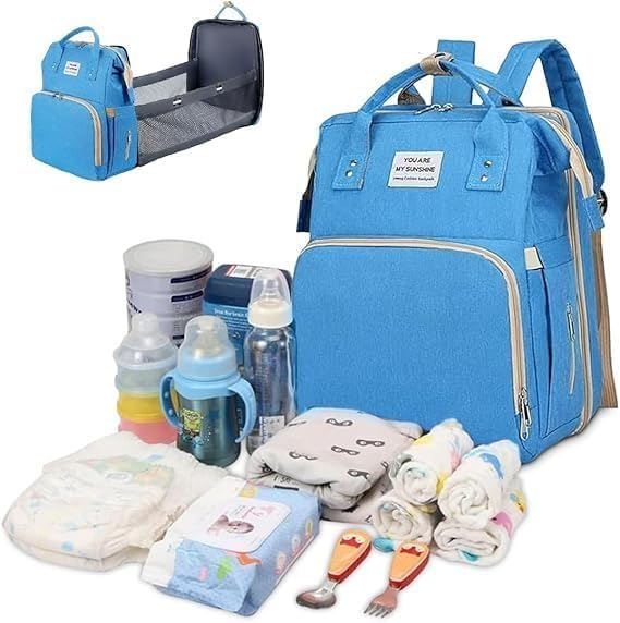 Diaper Bag Backpack with Travel Bassinet Bed, Waterproof Large Capacity Maternity Bag, Changing Station, Portable Care Organizer for Travel, Picnic & Home use (Blue) - image 1