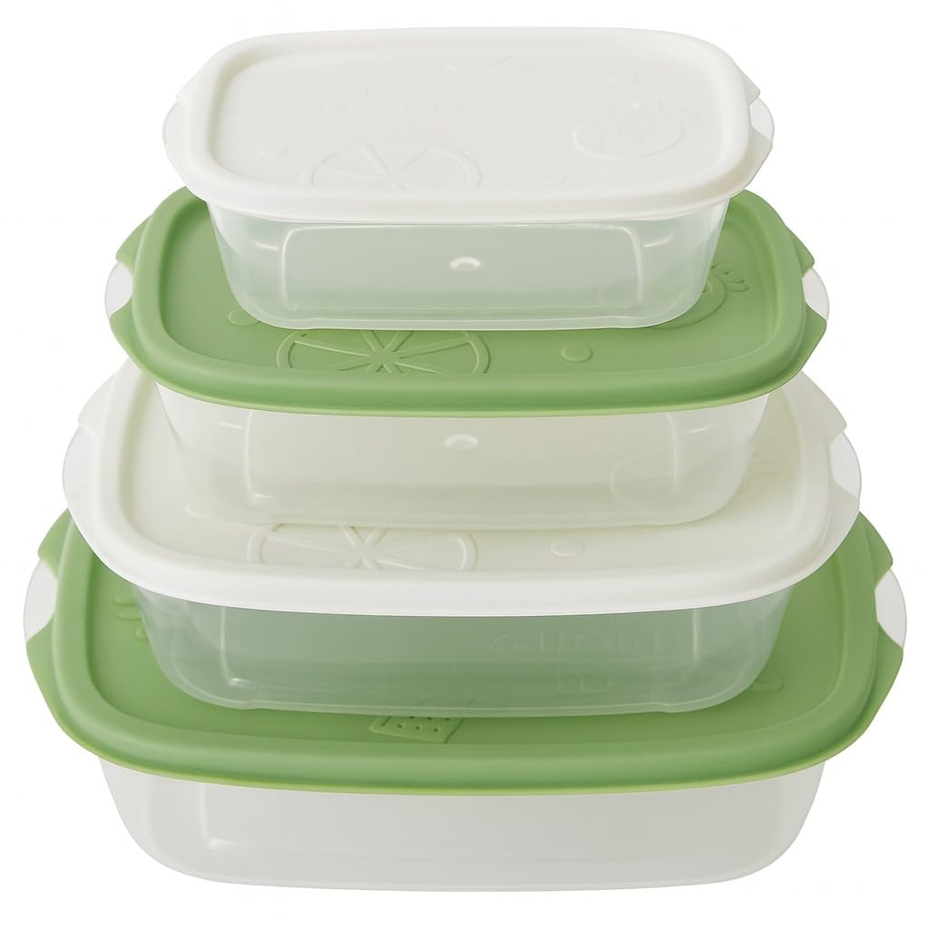 Food Storage Containers Set, 4 Pcs Refrigerator Crisper Boxes with Airtight Lids, Leak Proof, Microwave Safe for 3 Minutes, Oval Food Grade for Vegetables and Fruit, Easy to Clean (Green) - image 1