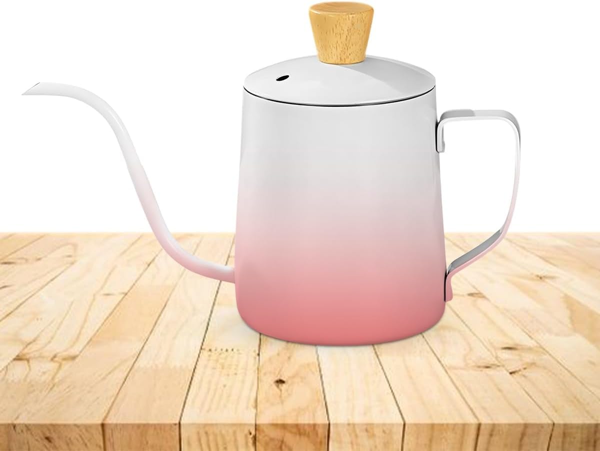 Mini Tea Pot 350ml, Stainless Steel Pour Over Kettle with Lid and Long Narrow Spout for Coffee, Tea, Home, Office and Travel (Pink) - image 1