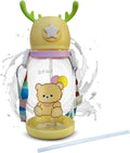 Water Bottle With Straw And Strap 600 ml Leak Proof Bpa Free Plastic Drinking Cup For School Sports Travel Durable Reusable Design (Yellow) - image 1