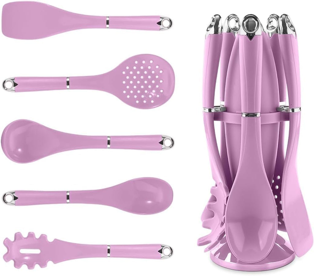 Silicone Kitchen Utensil Set, 6-Piece Cooking Tools with Holder for Non-Stick Cookware, Heat-Resistant Serving and Food Preparation Set, (Purple) - image 1
