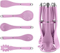 Silicone Kitchen Utensil Set, 6-Piece Cooking Tools with Holder for Non-Stick Cookware, Heat-Resistant Serving and Food Preparation Set, (Purple) - image 1