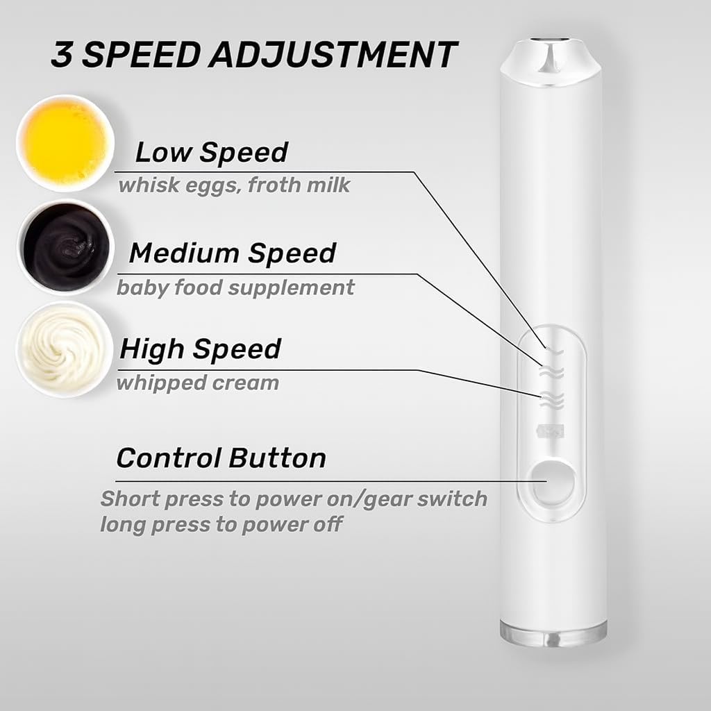 Milk Frother, USB Rechargeable Handheld Electric Whisk with Stainless Steel Mixer for Coffee, Latte, Cappuccino and Hot Chocolate, Portable Compact Design, White - image 2