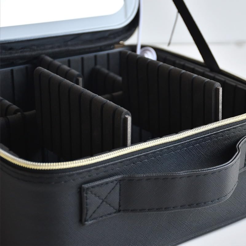 Makeup bag organizer Travel Makeup Case with LED Mirror, Travel Cosmetic Case with 3 Light Modes, Adjustable Dividers, Waterproof Organizer Box with Brush Slots for Women and Girls, X-595 (Black) - image 6
