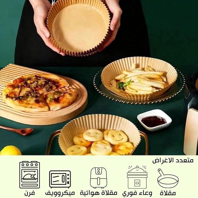 Air Fryer Paper Liners 100 Pcs Disposable Non-Stick Round Liners Oil Proof Waterproof Baking Roasting Cooking Paper for Air Fryer Microwave Steamer Pan Accessories - image 2