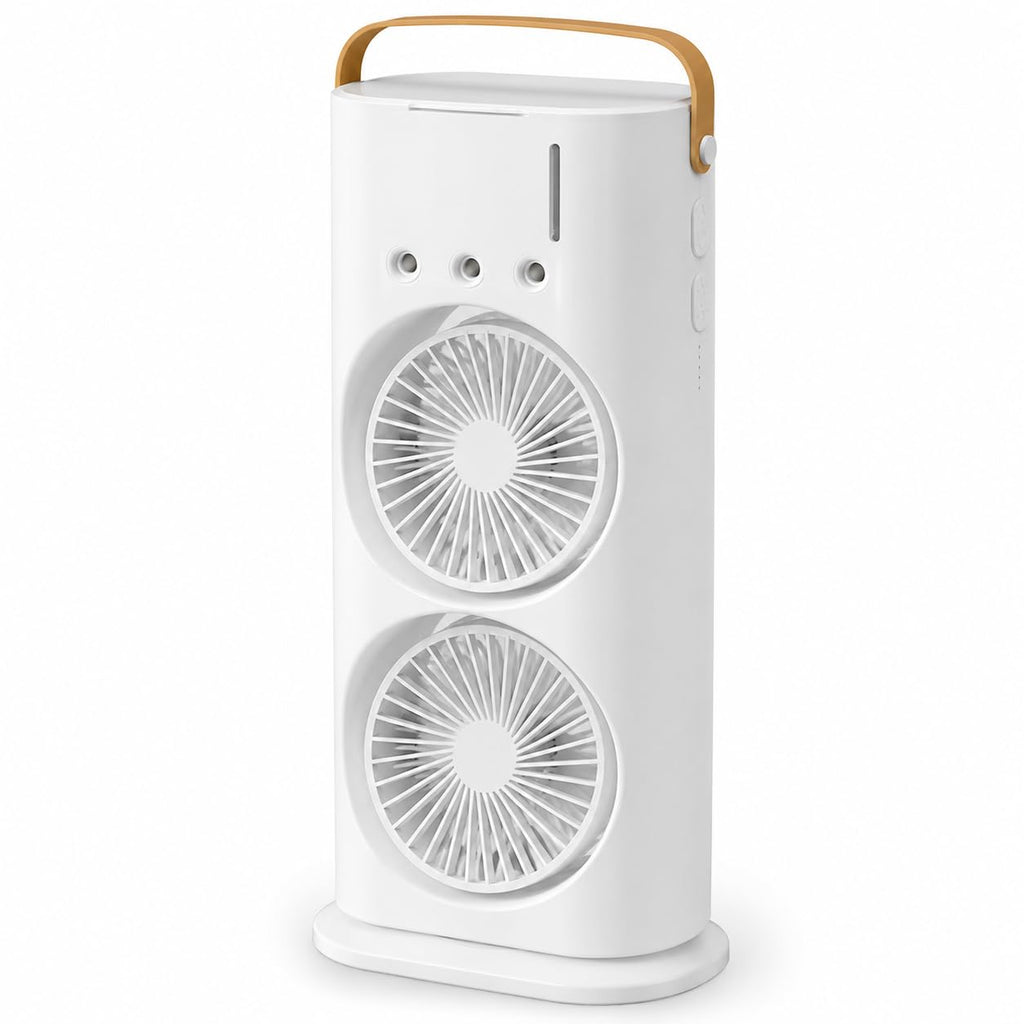Desk Fan with Mist Spray, Portable USB Rechargeable Double Head Cooling Fan, 3 Speeds, Adjustable Angle and Remote Control for Home, Office and Travel, T-559 - image 1
