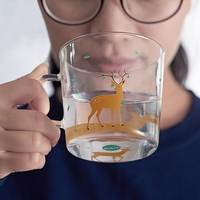 Glass Coffee Mug 300ml, Double Wall Clear Cup with Handle and Cute Animal Design for Tea, Milk, Cappuccino, Juice and Espresso, Home and Office, GG-647 - image 5