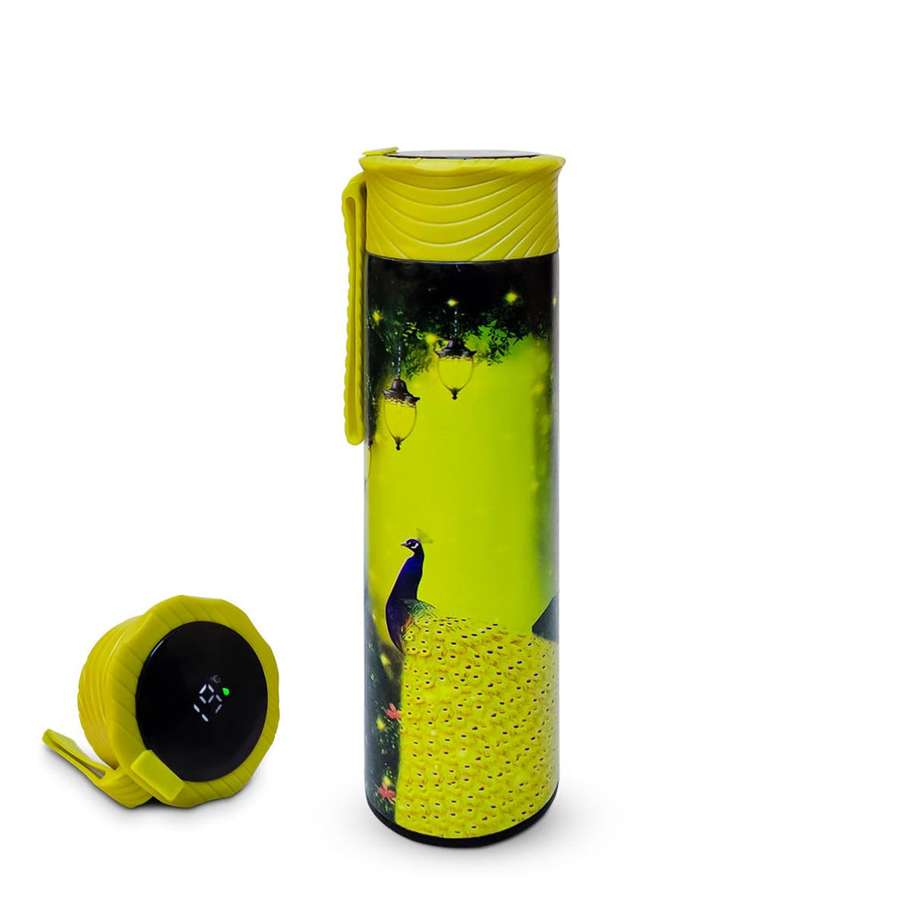 Water Bottle 500ml Stainless Steel, Vacuum Insulated Flask with Temperature Display, Double Wall Leakproof Lid and Carry Handle for Hot and Cold Drinks, Travel, Gym, Office and School (Yellow) - image 1