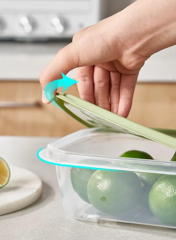 Food Storage Containers Set, 4 Pcs Refrigerator Crisper Boxes with Airtight Lids, Leak Proof, Microwave Safe for 3 Minutes, Oval Food Grade for Vegetables and Fruit, Easy to Clean (Green) - image 4