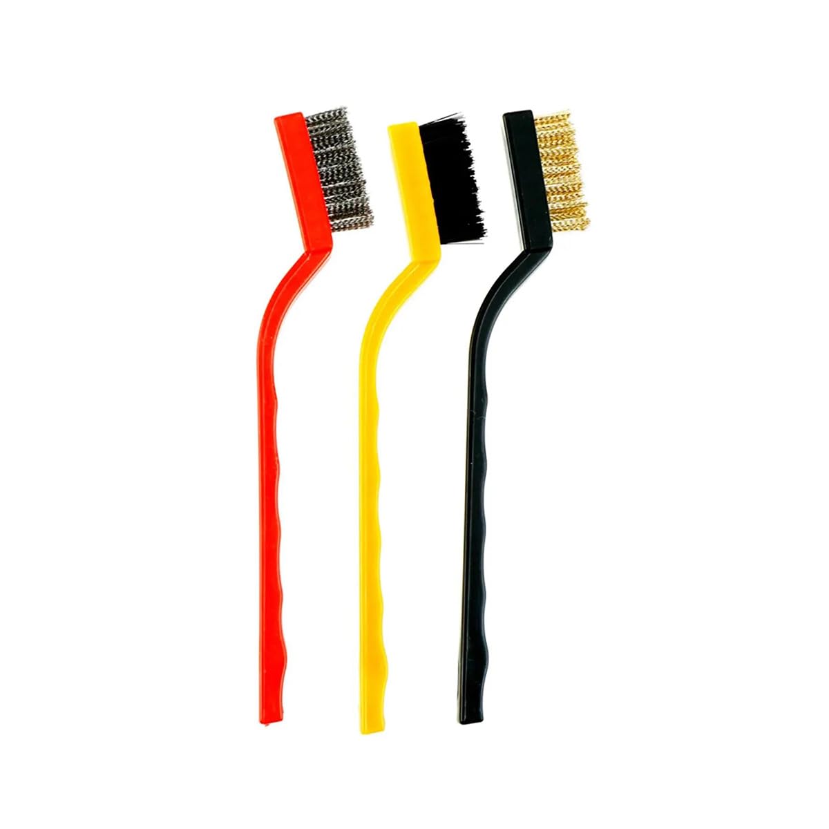 Wire Brush Set With Curved Handle Nylon Brass Stainless Steel Cleaning Tool Kit For Rust Paint Stain Removal Multi Purpose Cleaner For Metal Kitchen Workshop Use (Multicolor, Set of 3) - image 1