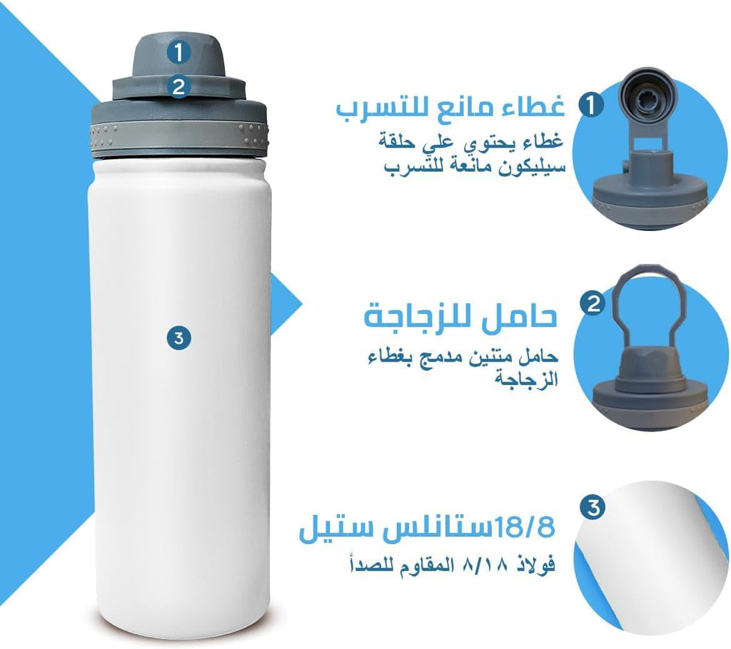 Water Bottle 530ml 18/8 Food-Grade Stainless Steel Vacuum Insulated Flask, Double-Wall Leak-Proof BPA-Free for Hot Cold Drinks Travel Office Gym, White - image 4