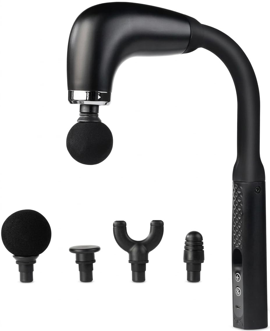 Massage Gun, Handheld Percussion Body and Muscle Massager with Low Noise Vibration, 9 Modes, 4 Interchangeable Heads, Round Flat Dual Arrow, Portable (Black) - image 1