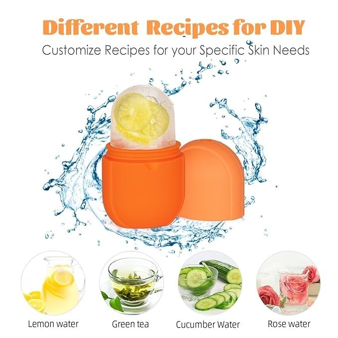 Ice Roller for Face and Eyes, Reusable Silicone Cooling Facial Massage Stick for Skincare, Under-Eye and Neck Care, Portable Beauty Tool, Orange - image 3