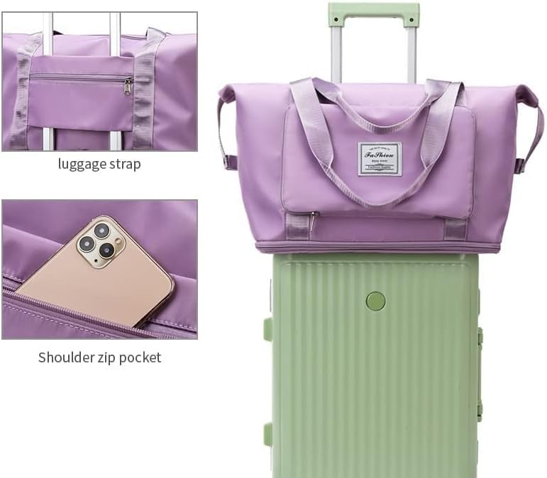 Travel Bag Women Large Capacity Waterproof Foldable Sports Gym Duffle Hand Bag With Side Pocket Lightweight Carry On (Purple) - image 4