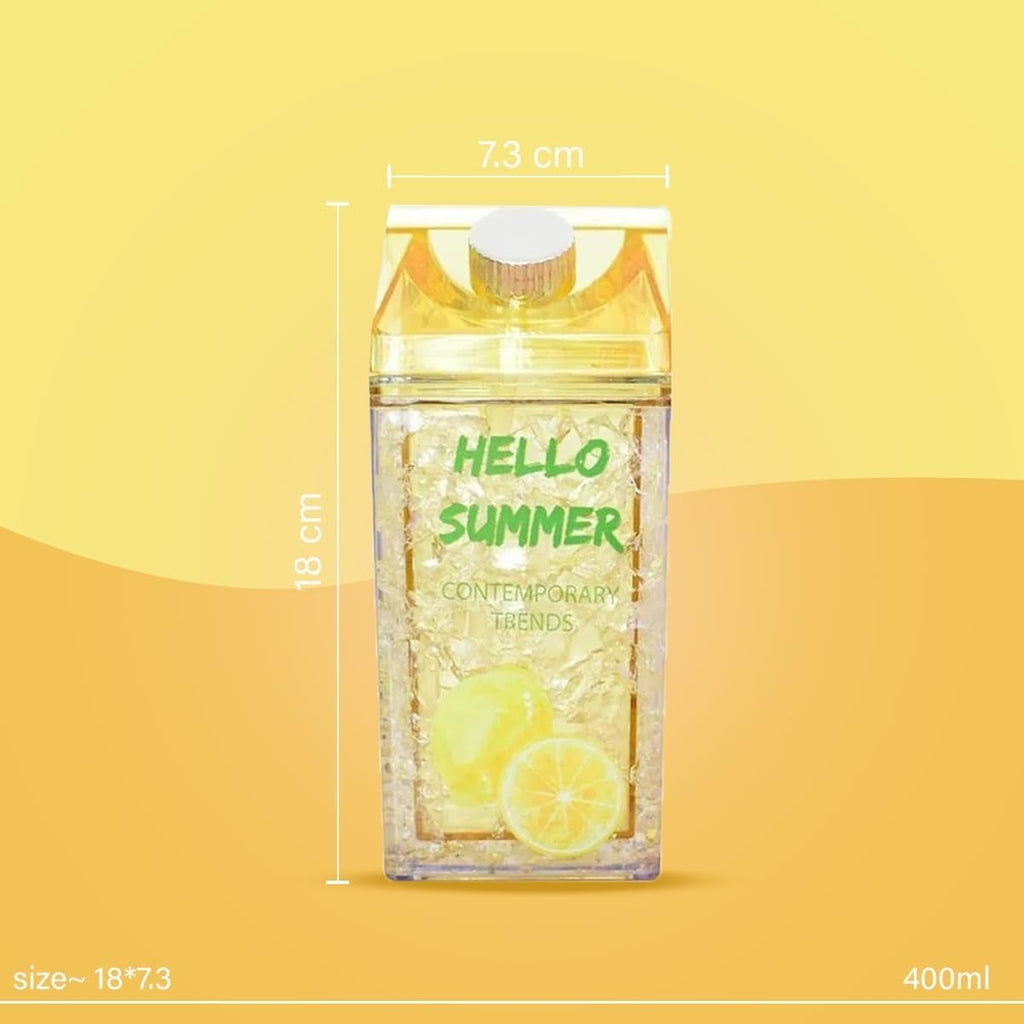 Water Bottle 400 ml with Double Straw, BPA-Free Leakproof Plastic Ice Cup for Cold Drinks, Reusable Sports Bottle for School, Travel, Outdoor and Home, Yellow - image 5