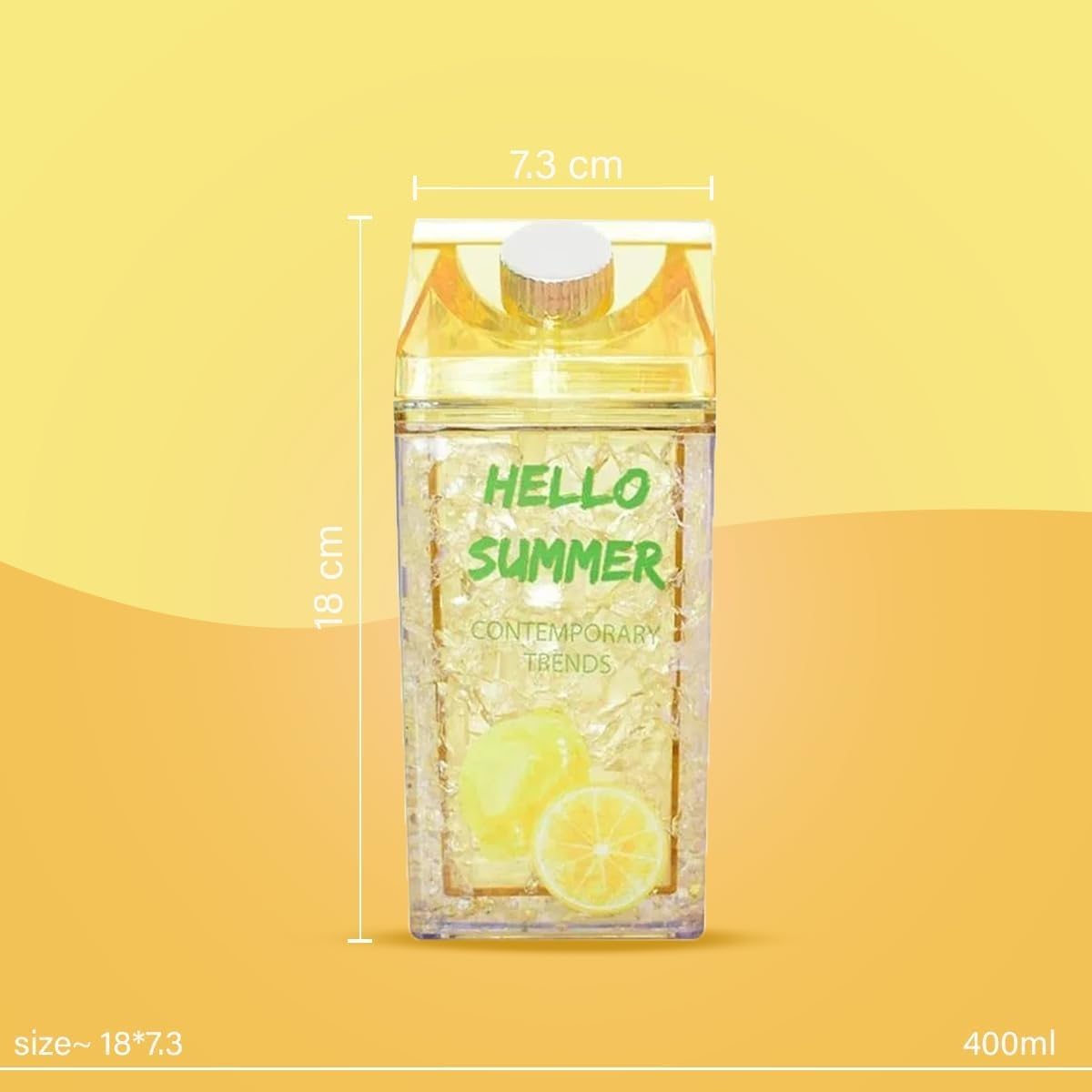 Water Bottle 400 ml with Double Straw, BPA-Free Leakproof Plastic Ice Cup for Cold Drinks, Reusable Sports Bottle for School, Travel, Outdoor and Home, Yellow - image 5