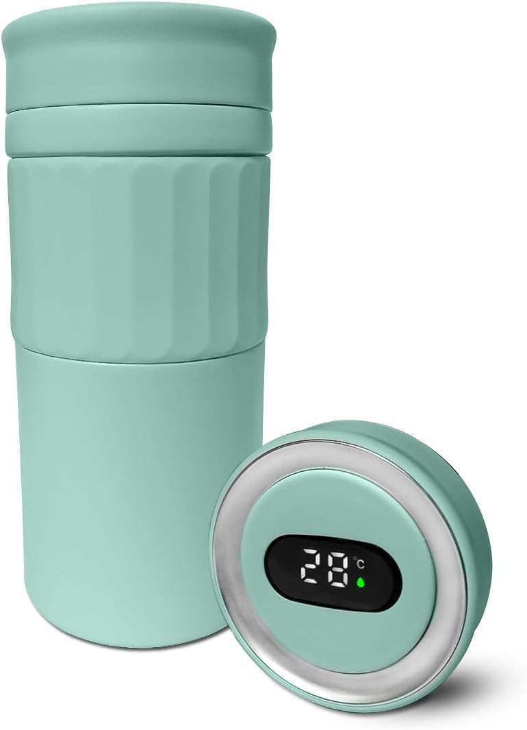 Thermal Mug Coffee Mug Stainless Steel Vacuum Insulated Double Wall With Smart Temperature Display Leak Proof Lid 420 Ml (Light Green) - image 1