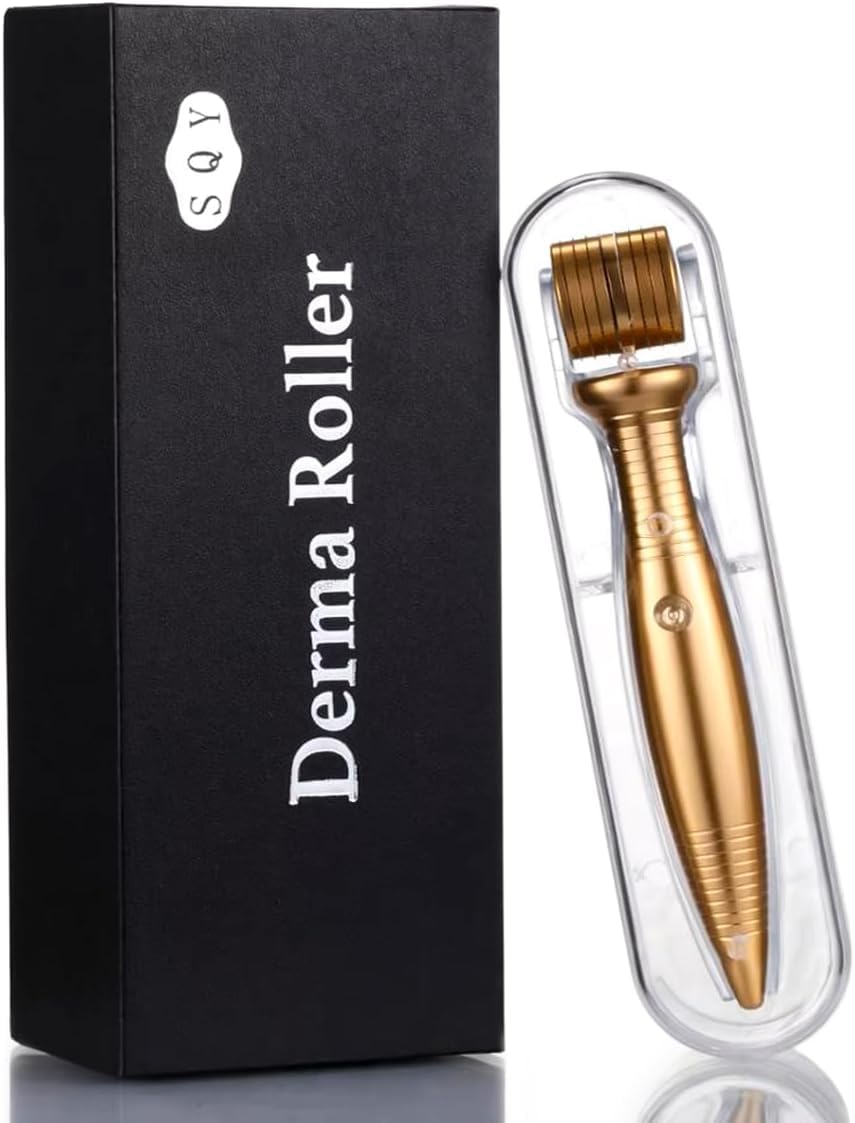 Derma Roller 0.5mm, 540 Titanium Microneedles, Manual Microneedling Tool for Face, Beard and Scalp, Skin Care Grooming for Men and Women, Gold - image 1