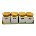 Ceramic Canister Set, 4-Piece Kitchen Storage Jars with Bamboo Lids and Base, White Containers for Sugar, Coffee, Tea, Spices and Dry Food - image 1