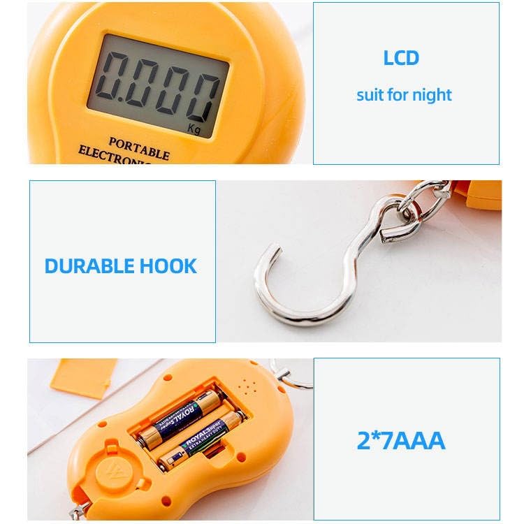 Digital Luggage Scale Portable Hanging Scale 50kg Backlit LCD Hook Weight Electronic Travel Home (Orange) - image 3