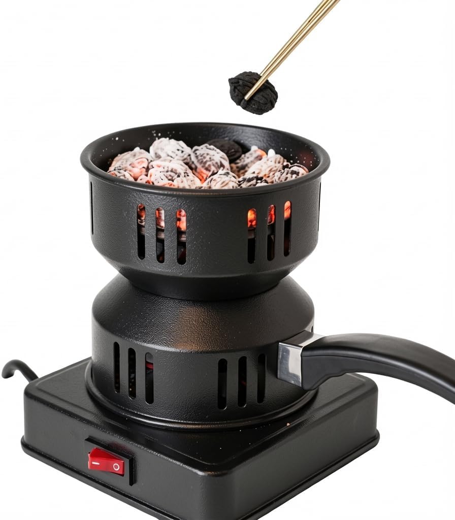 Electric Charcoal Starter 1000W, 220V Coal Burner with Stainless Steel Heating Element, Removable Tray, On/Off Switch and Anti-Slip Feet for BBQ and Shisha, Black - image 1