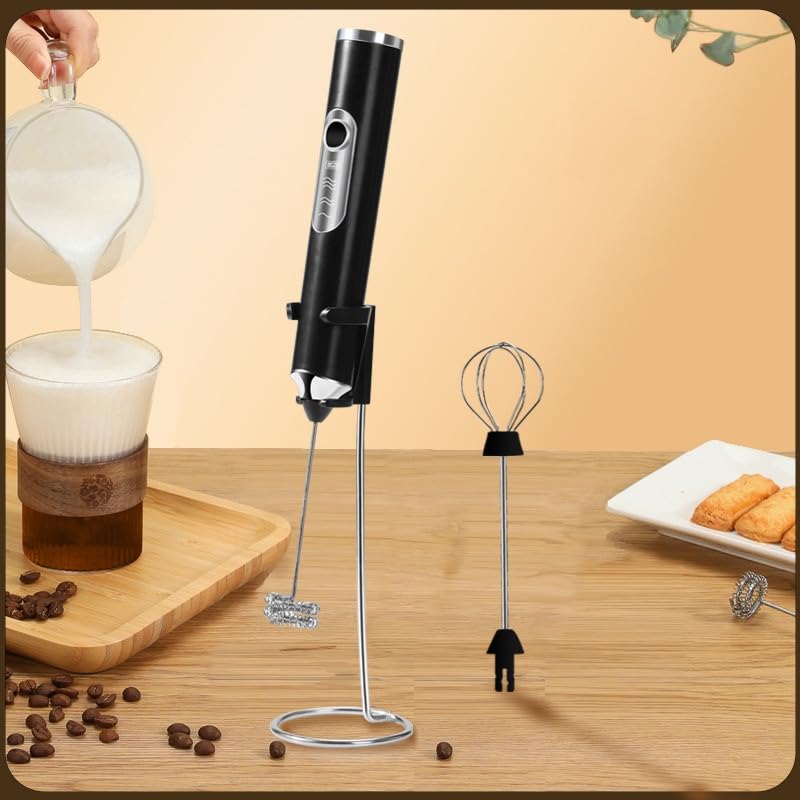 Milk Frother Handheld, USB Rechargeable Electric Whisk with 3 Speeds, Stainless Steel Coffee Foamer and Egg Beater for Latte, Cappuccino and Hot Chocolate, Black - image 6