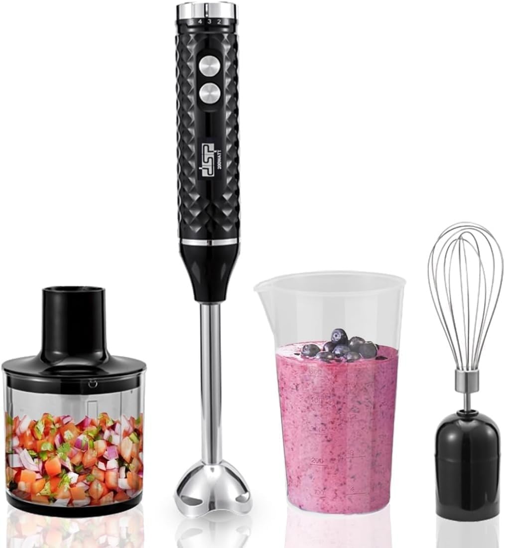 Hand Blender 4 in 1, 200W Immersion Blender with 500ml Chopper, Egg Whisk, 700ml Measuring Cup, Titanium-Coated Blades, Variable Speed and Turbo, KM1143 - image 1