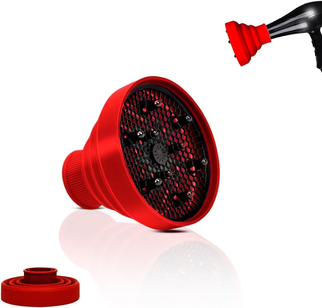 Hair Dryer Diffuser, Foldable Silicone Blow Dryer Attachment for Curly and Wavy Hair Styling, Compact Travel Design (Red) - image 1