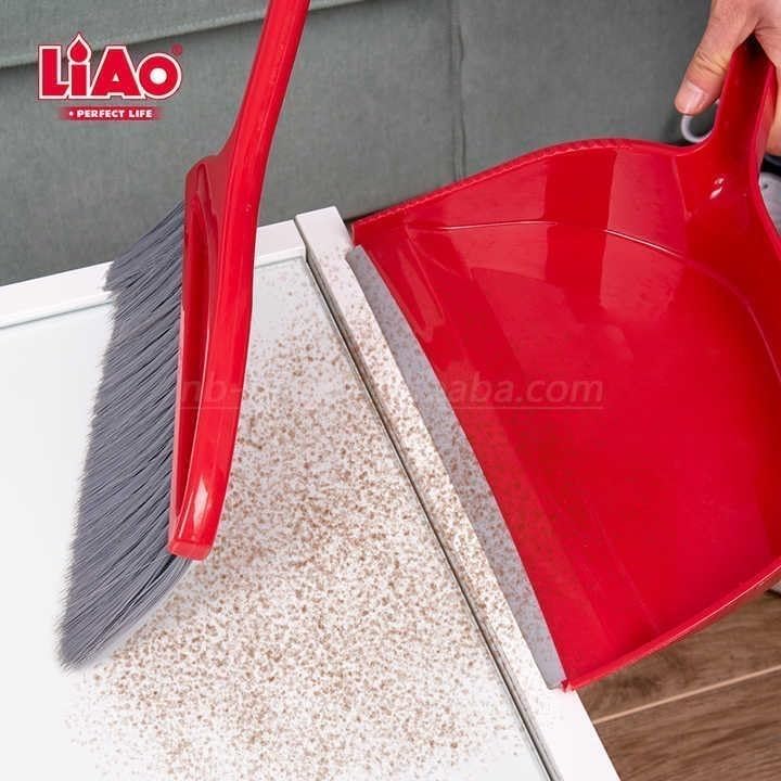 Broom and Dustpan Set, Long-Handle Upright Floor Sweeper with ABS Plastic Pan for Home, Kitchen, Office and Balcony Cleaning (Red, C130016) - image 5