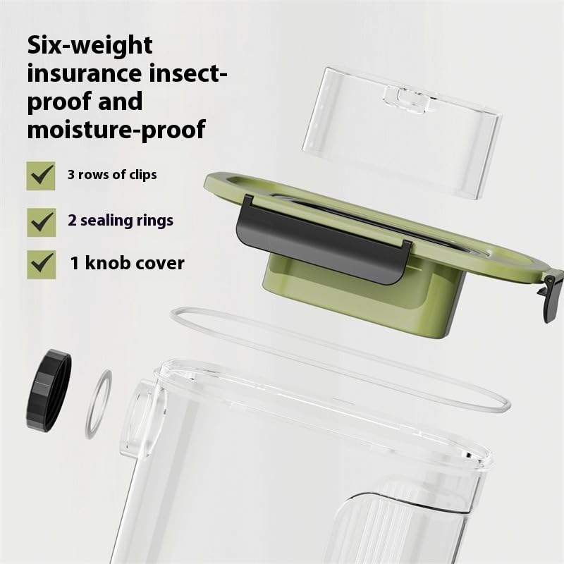 Food Storage Containers with Airtight Lids, Kitchen Storage Jars Set with 3 Rows of Clips, 2 Sealing Rings and Knob Cover, Grain Bottle for Cereal, Juice and Cold Water (Green, 4) - image 3