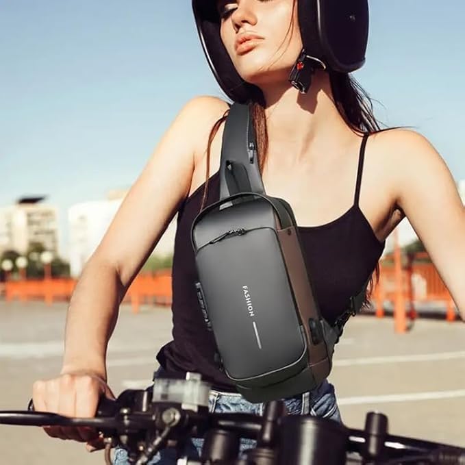 Crossbody Sling Backpack Anti-Theft with USB Charging Port and Password Lock, Waterproof Chest Shoulder Waist Bag for Men Women, Travel Gym (Black Brown) - image 7