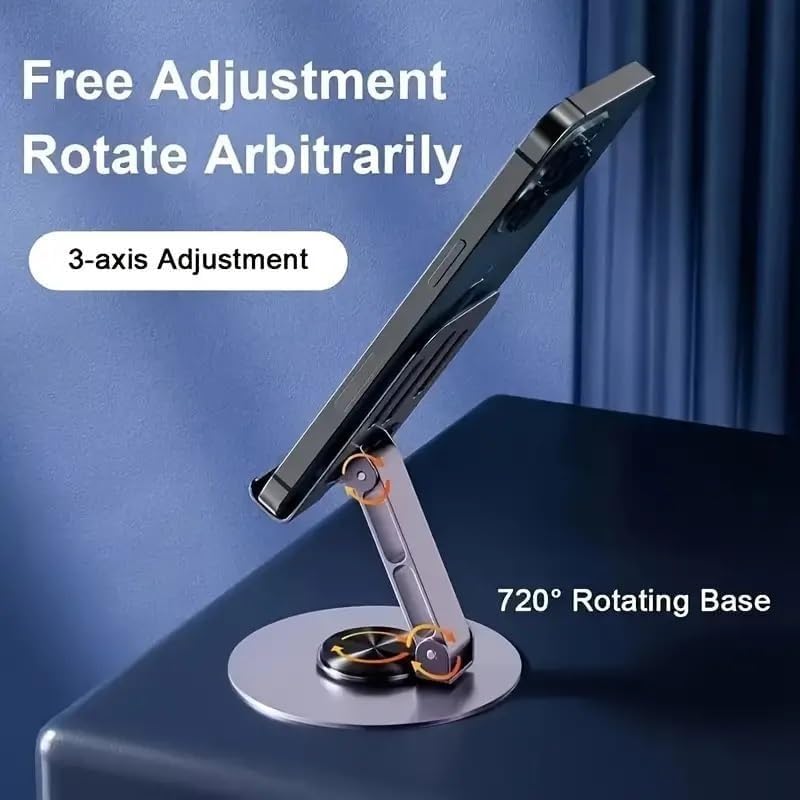 Phone Stand Adjustable 360° Rotating Desk Holder, Foldable Metal Mobile Stand with Secure Grip, Portable Universal Phone Holder for Smartphone and Tablet, ZM-0116 (Purple) - image 5